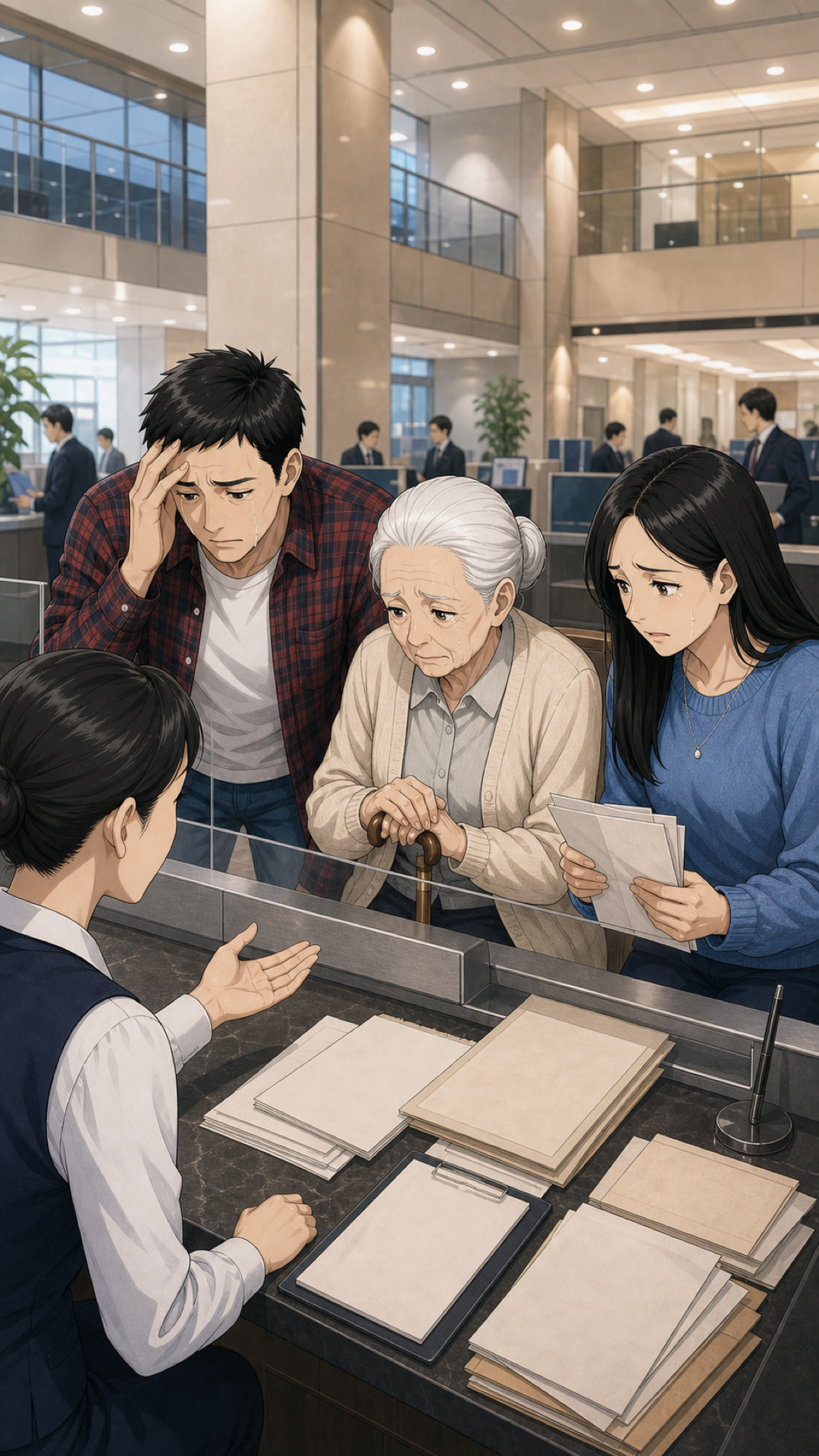 銀行口座凍結で支払いに困る家族の様子
