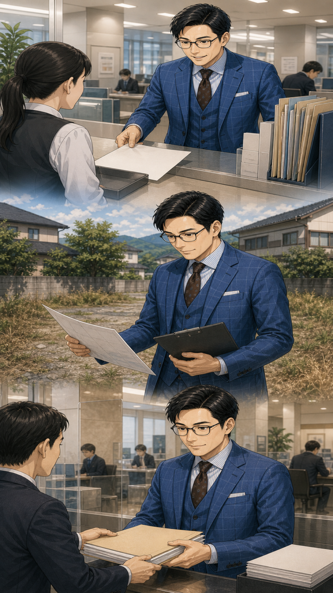 司法書士が調査と資料集めに出向く様子