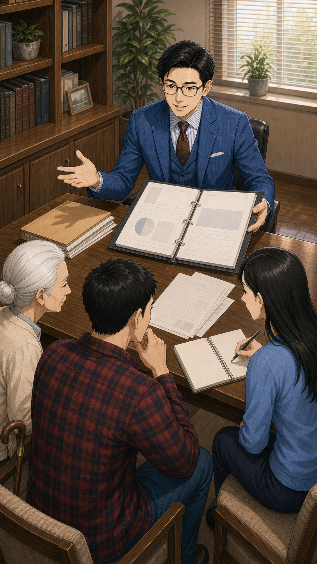 まとまった資料をもとに説明を受ける様子